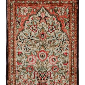 GHOM 100% SILK - ORIENTAL HANDKNOTTED CARPET 57 x 75 cm