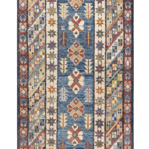 KAZAK - AFGHAN TRADITIONAL HANDKNOTTED CARPET 79 x 357 cm