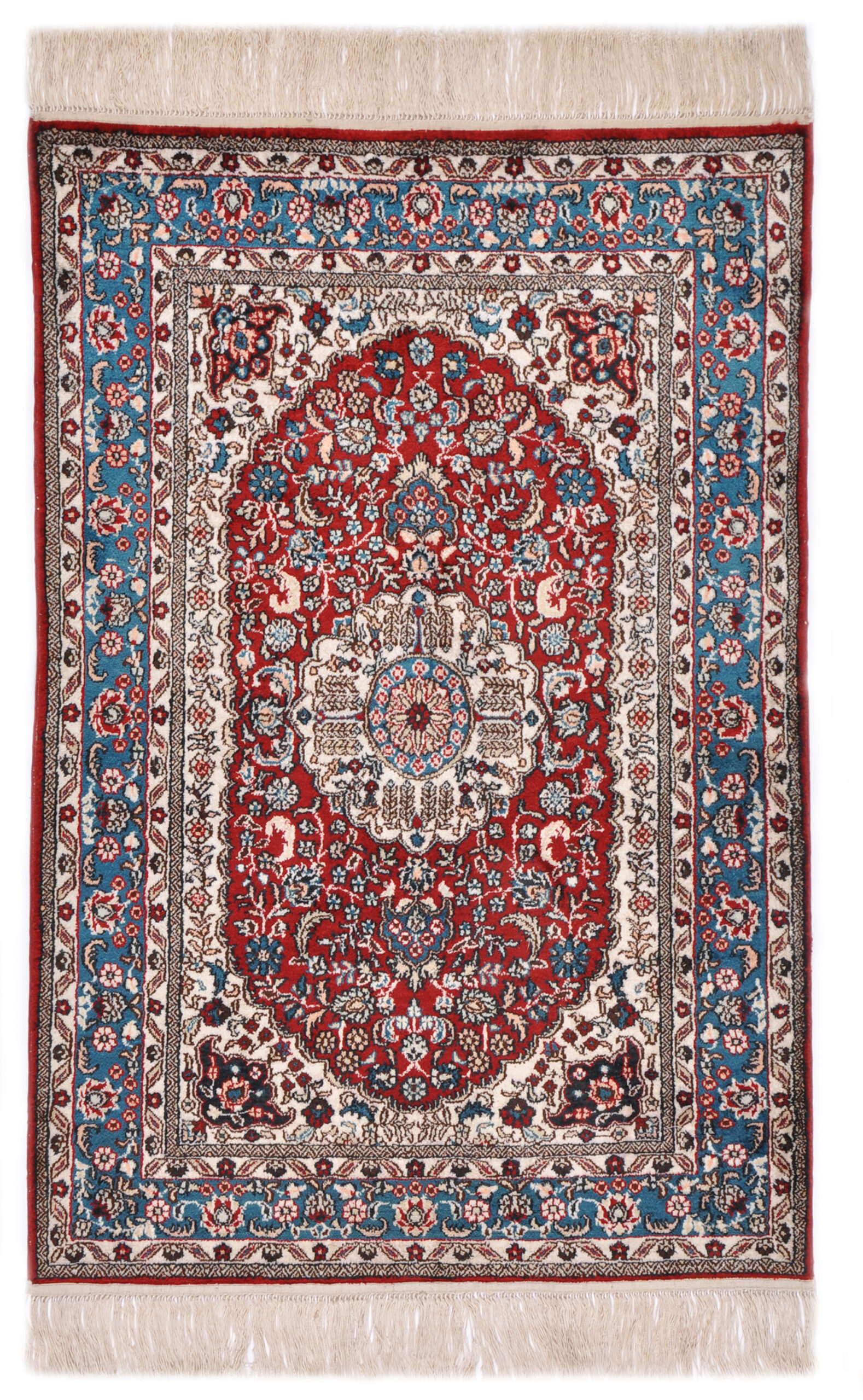 GHOM 100% SILK - CHINESE CARPETS & TAPESTRIES HANDKNOTTED CARPET 63 x 93 cm